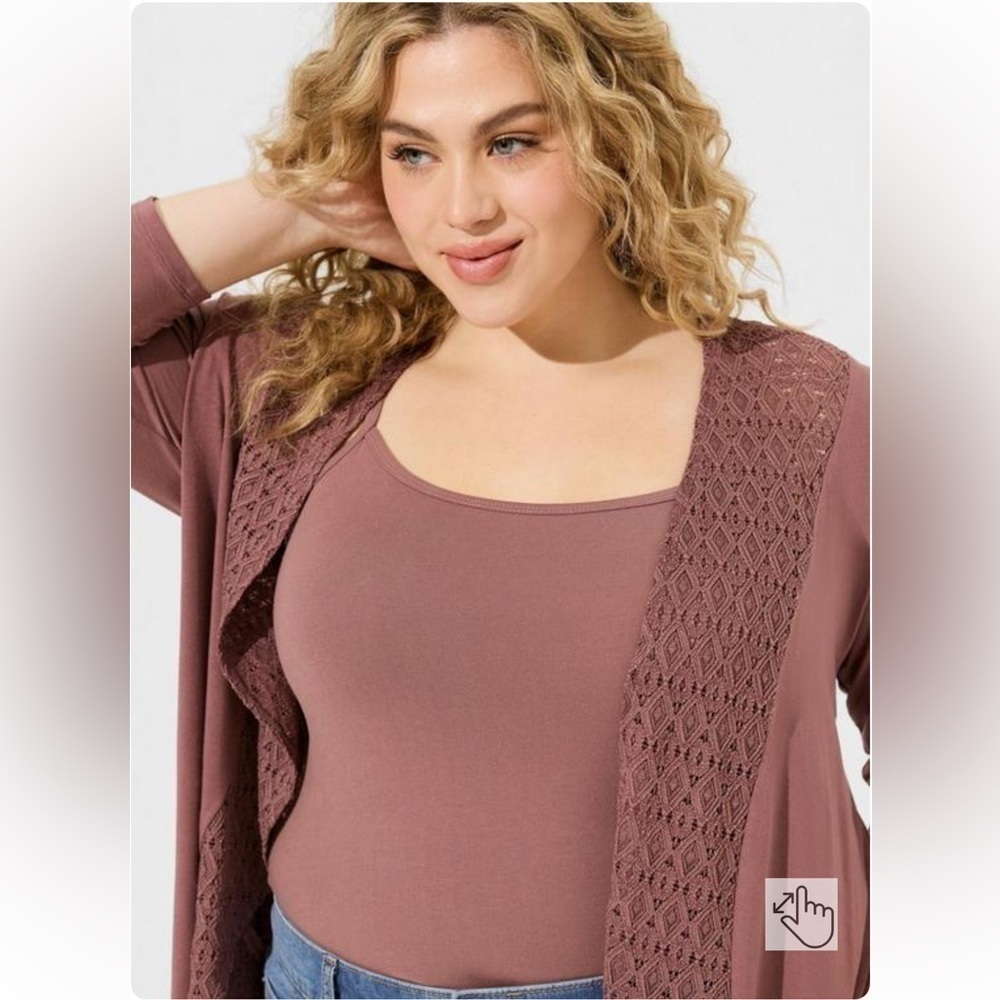 NWT ❤️ Torrid Super Soft 3/4 Sleeve Drape Front Lightweight Cardigan Top Rose, L - Picture 9 of 9